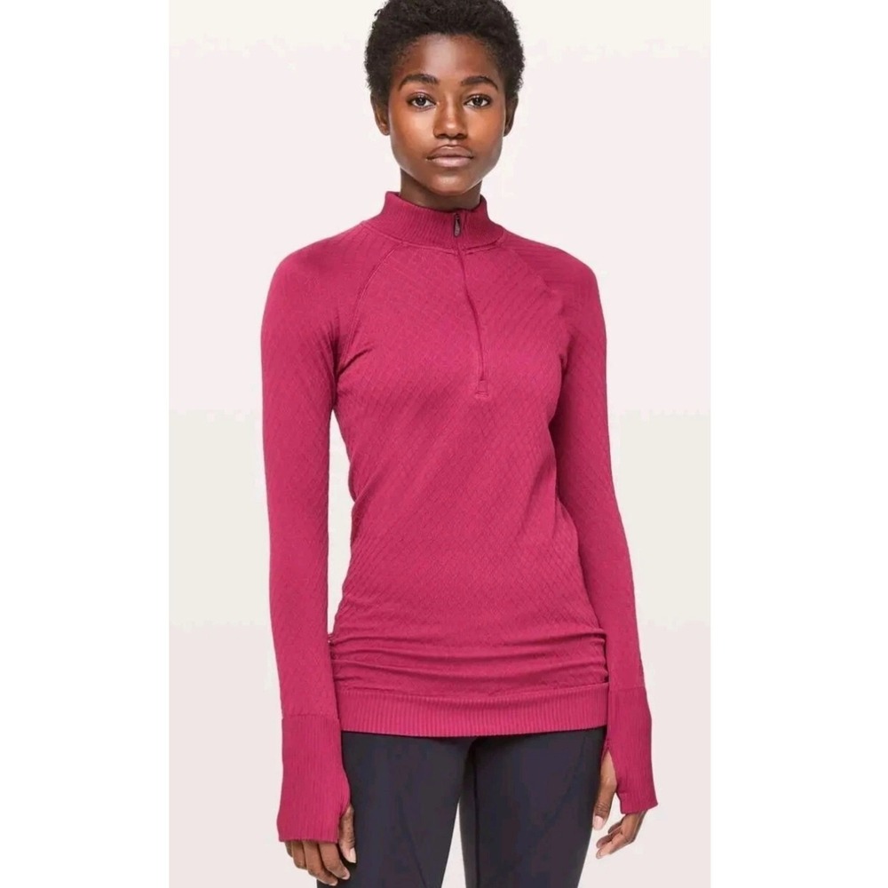 Lululemon Rest Less 1/2 Zip Pullover Berry Pink Jacquard Size 4 Long Sleeve
